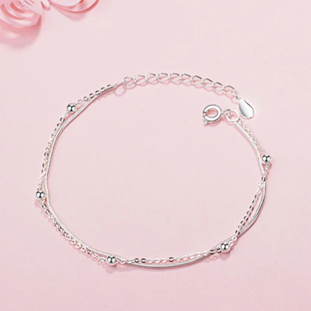 Sterling Silver Double Strand Snake Chain Bracelet - Picture 3 of 11